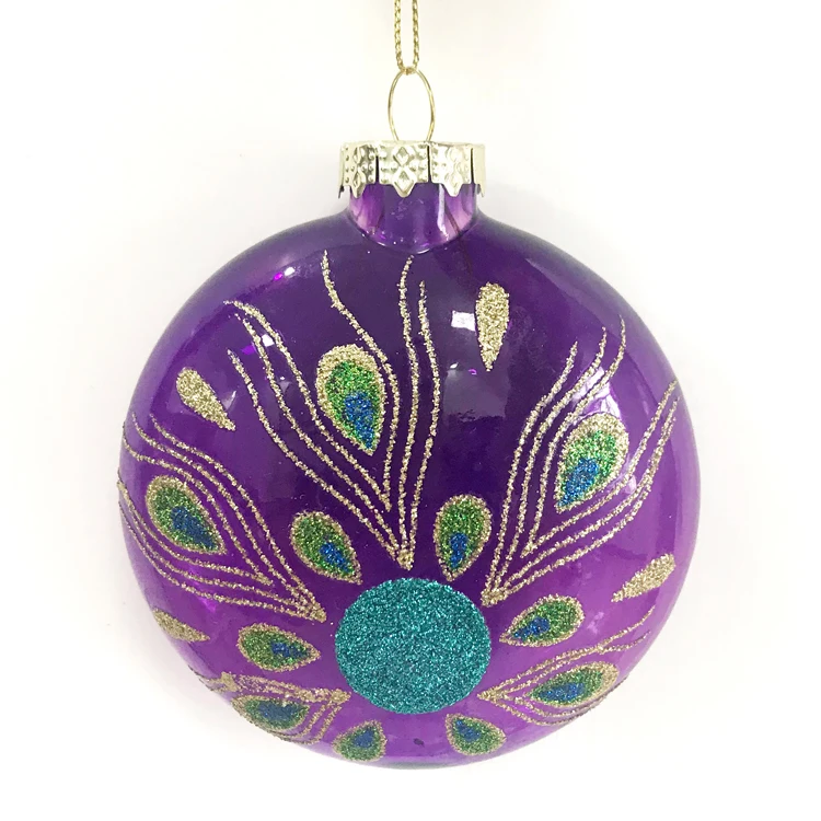 

Christmas tree decorations glass ornaments small shop window layout gift export 10cm peacock flat ball