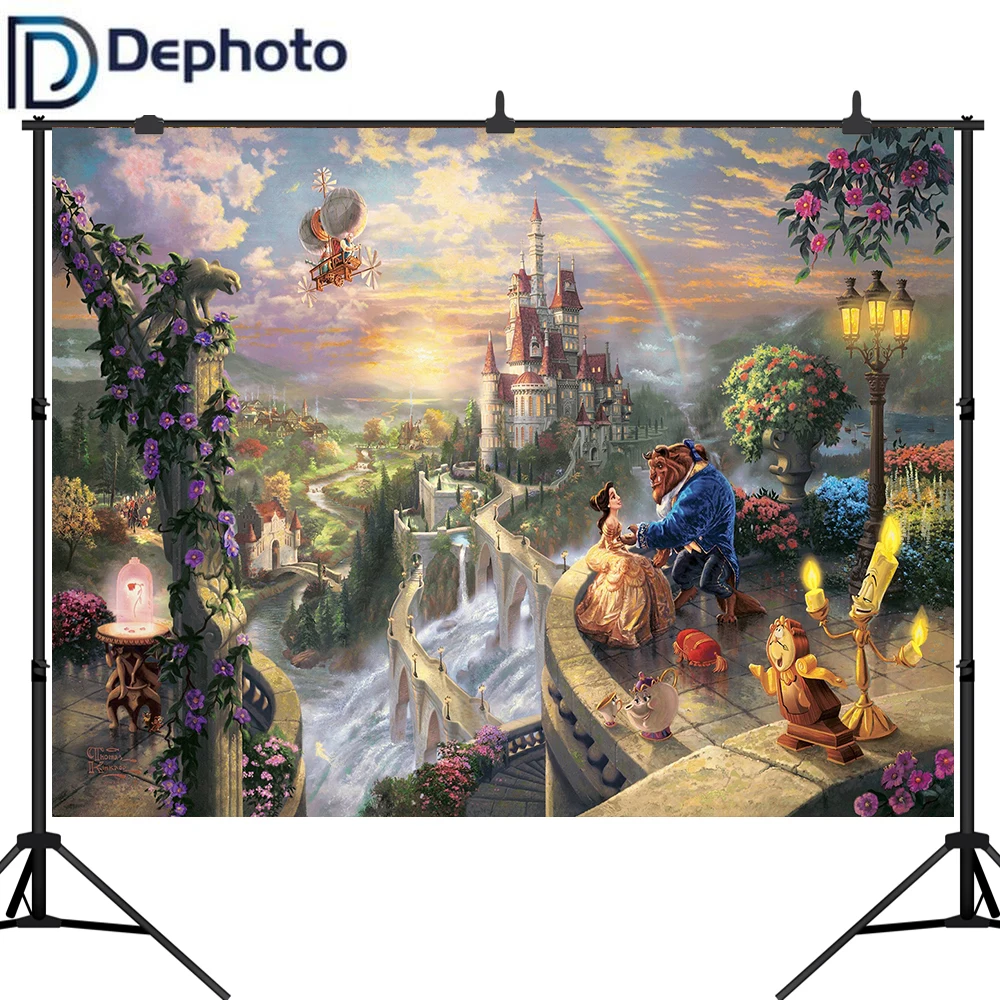 

Dephoto Princess Beauty And The Beast Birthday Party Photography Backdrop Fairy Tale Castle Children Backgrounds Photo Studio