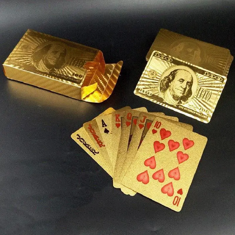 Игральных карт 54 шт./компл. доска с покрытыем цвета чистого 24 каратного вечерние коллекции Gold Фольга Роскошная бумажная коробка подарка Игры покер золото
