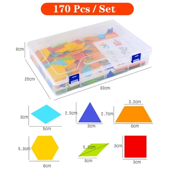 

170Pcs Montessori Colorful Wooden Jigsaw Puzzle Set Toys Geometric Shape Game Funny Creativity Baby Educational Toy Kid Boy Gift