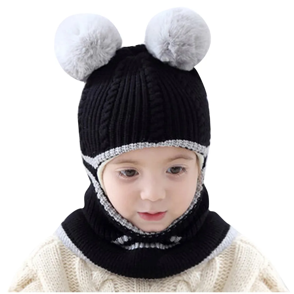 Дизайн, модная зимняя теплая однотонная ветрозащитная вязаная шапка с ушками для шеи, теплый для шеи, вязаная шапка, подарок на Рождество