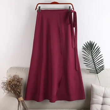 

Street wear Summer New High-Waisted Thin Ice Silk elegant Skirt Women One-Piece Long Skirt long skirt office lady clothes