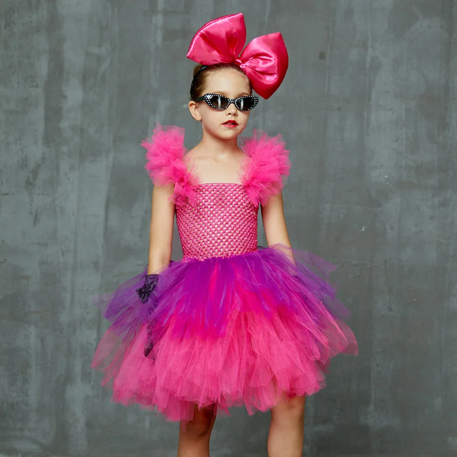 Kids Punk Rock Tutu Dress with Big Bows and Glasses Baby Girls Rockers Queen Halloween Costume Handmade Kids Tiered Party Dress (5)