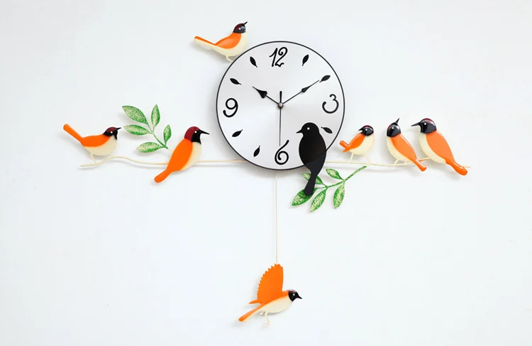 Details about   Designer pattern wall clock birds orange 