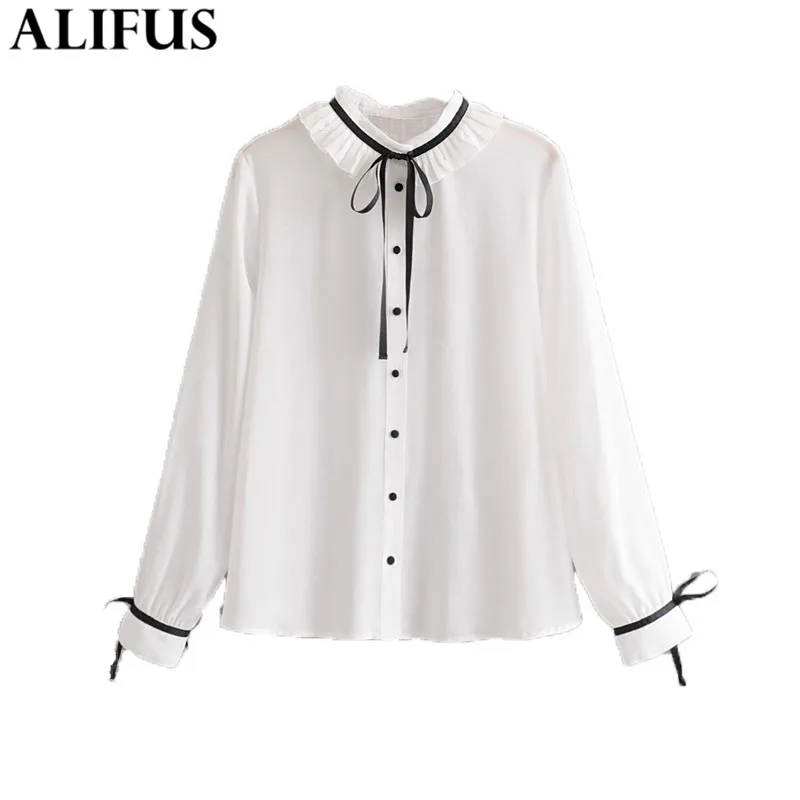 

Fashion Za Women Shirt 2019 Spring Summer Bow Casual Shirts Blouses Ruffles Loose Ladies Full Sleeve Chemise Blusas Tops