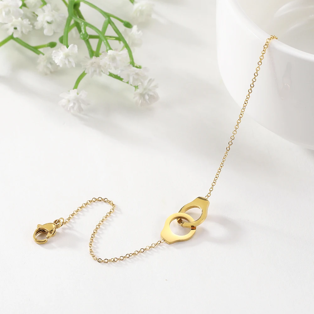 

EUEAVAN 10pcs Handcuffs Charm Bracelets for Women Gold Steel Color Stainless Steel Bracelets Rolo Chain Customized Gift
