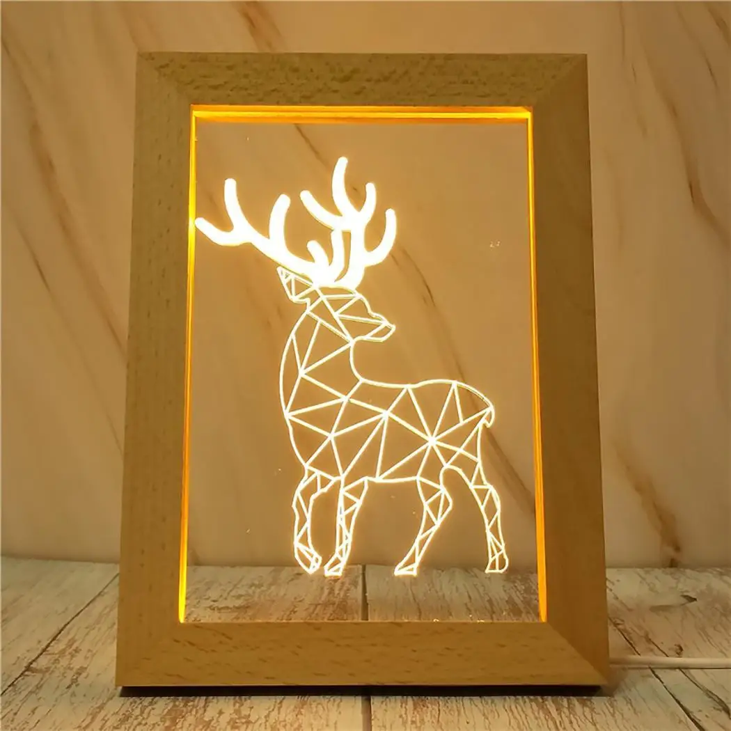 sika deer Модная настольная фоторамка с светодиодный USB е-байка 36В ночное однотонные светильник украшения дома фото квадратный рабочий стол, рамка - Цвет: sika deer