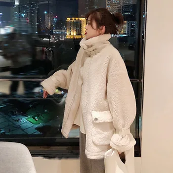 

Women's Fur Coat 2020 Korean Coat Wild Lamb White Fur Coat Plush Motorcycle Clothing Fur One Loose Faux Fur Coat Furry Jacket