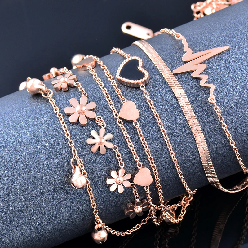 SINLEERY Stainless steel anklets Flower Bells Drop Rose Gold Color beach jewelry accessoire plage femme summer jewelry JL012 SSK - Image 3