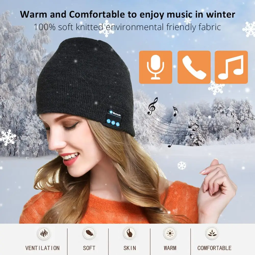 Wireless Bluetooth Music Hat Cap Bluetooth Earphone Headphone Headset Speaker with Mic Sport Knitted Hats warm Christmas Gift