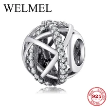 Полые 925 пробы серебряные пересекающиеся линии CZ бусины подходят к оригиналу Pandora браслет для изготовления ювелирных изделий