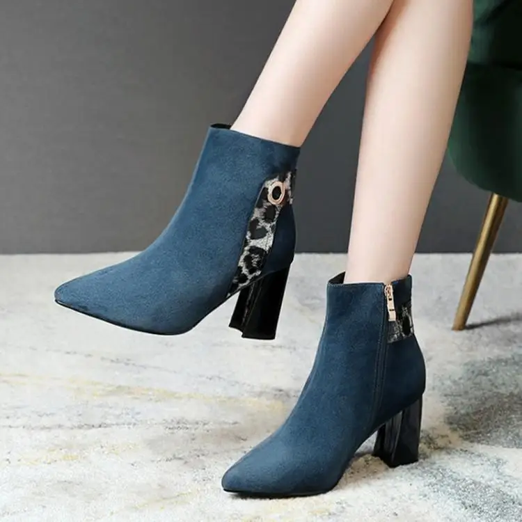 

Female female boots with high heels thick with short boots frosted leather boots Martin pointed boots sheep wool 6 cm