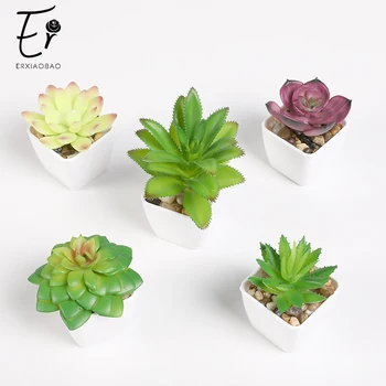 

Erxiaobao 4 Pieces / Set Cute Artificial Succulents Flowers Simulation Mini Bonsai with Pot Fake Plants Flowers Room Decoration