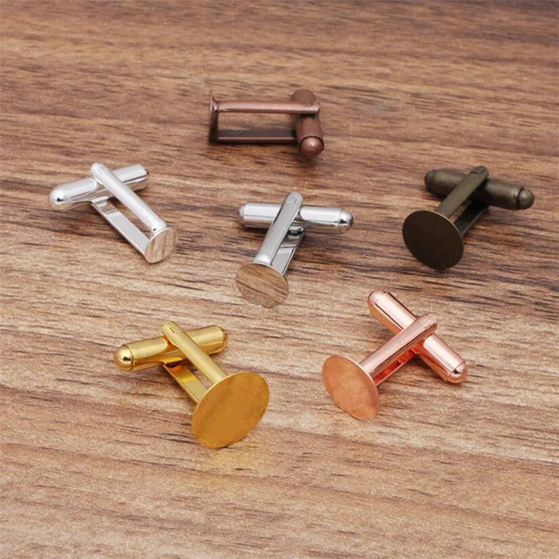 10 stücke Französisch Stil Manschettenknopf Einstellungen 6mm/8mm/10mm/12mm Blank runde Pad Tablett Cabochon Basis Für DIY Kleidung Zubehör – Detail 1