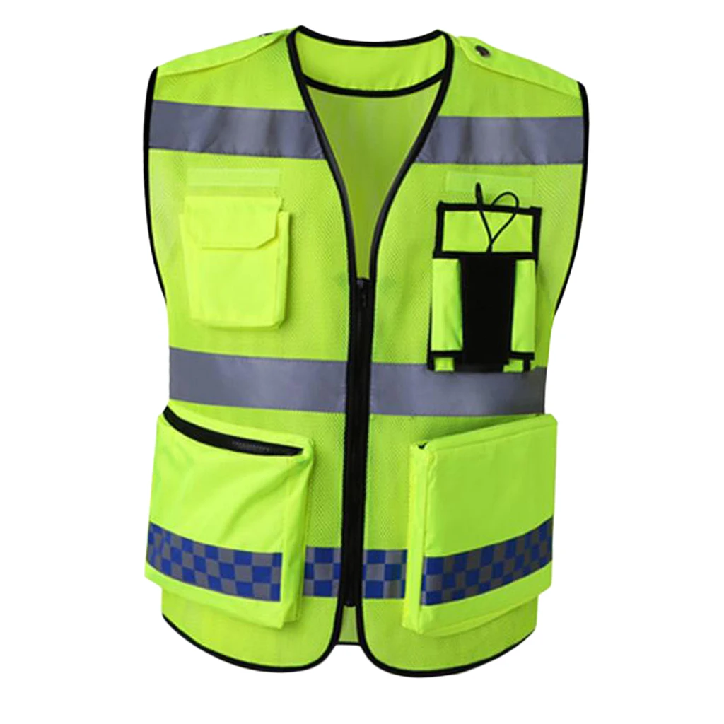 High Visibility Yellow Reflective Safety Vest with Reflective Strips, Made from Breathable and Neon Fabric - Universal Style-D
