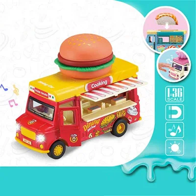 1:36 игрушки колеса на еде буфет еда грузовик столовая машина мобильная столовая хот-дог суши Кола банан пицца мороженое Макарон Бургер - Цвет: Burger