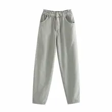 Винтажные женские джинсы с высокой талией, уличная одежда, эластичные плиссированные джинсовые брюки на талии, повседневные длинные джинсы с карманами для мам