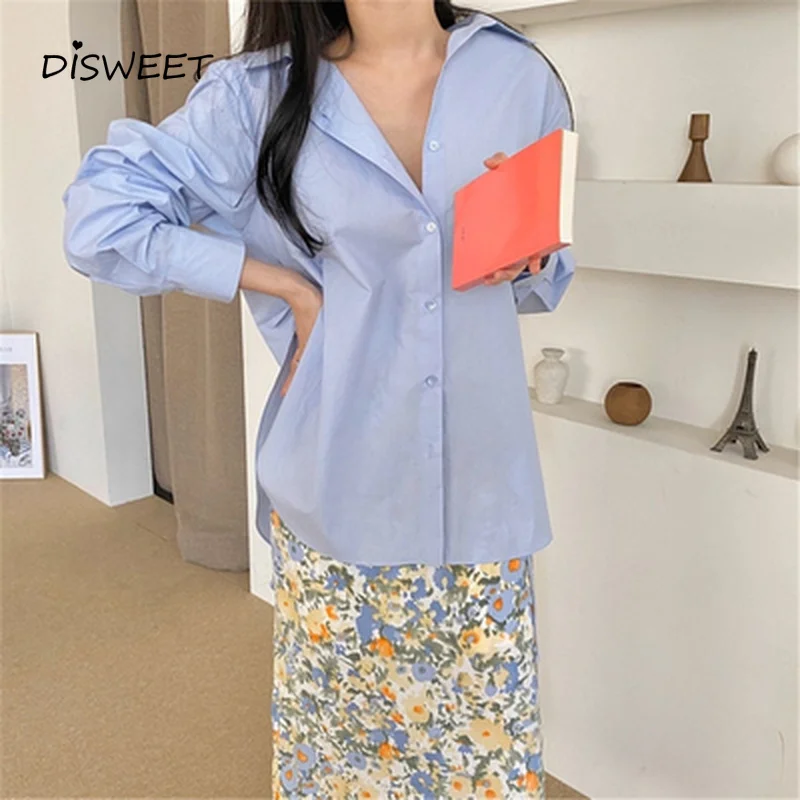 Рубашка женская с длинным рукавом модная сорочка лацканами однобортная