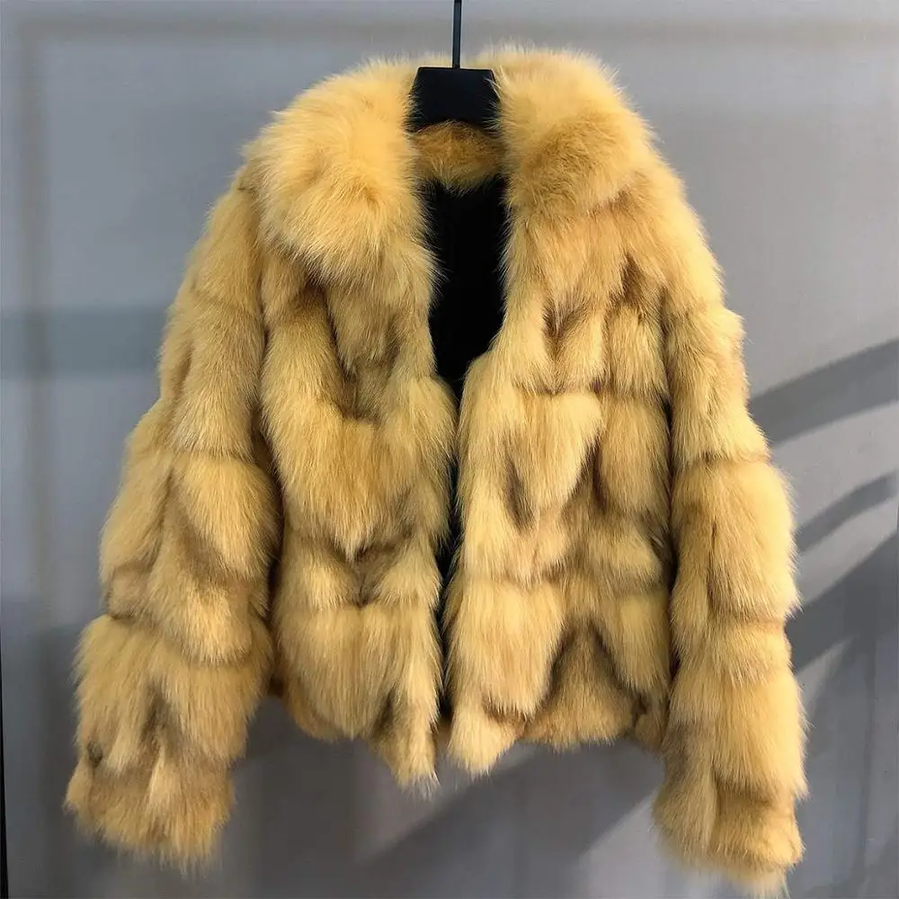 Yellow fox fur 04 JAZZEVAR Зима новое поступление натуральный лисий мех женское пальто новая мода короткий стиль высокое качество зимняя одежда для женщин на молнии W9089 - Цвет: Yellow fox fur 04