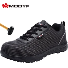 MODYF Для мужчин Сталь носок защитная Рабочая обувь для Для мужчин Flyknit легкий дышащий материал; Рабочая обувь SRC легкая спецобувь Нескользящая защитная обувь