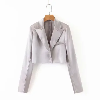 

New Glossy Waist Short Blazer Women Korean Spring Autumn Fashion Commuter Loose Temperament Wild High Quality Elegant JacketF114