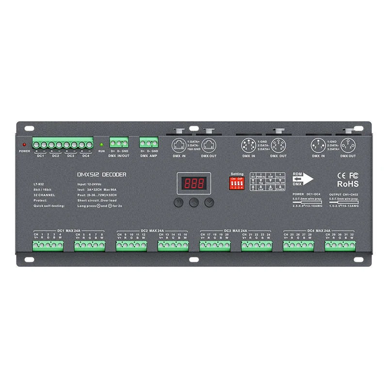Новый 32 канала DMX PWM декодер DC12 24V Вход 3A * 32CH 96A 2304W Выход RGB/RGBW ленты контроллер XLR 3 5