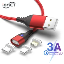 IONCT 3A Быстрая зарядка Магнитный кабель для передачи данных для iPhone samsung Android Шнур кабель провода телефонной магнитное зарядное устройство Тип C Micro USB кабель для передачи данных