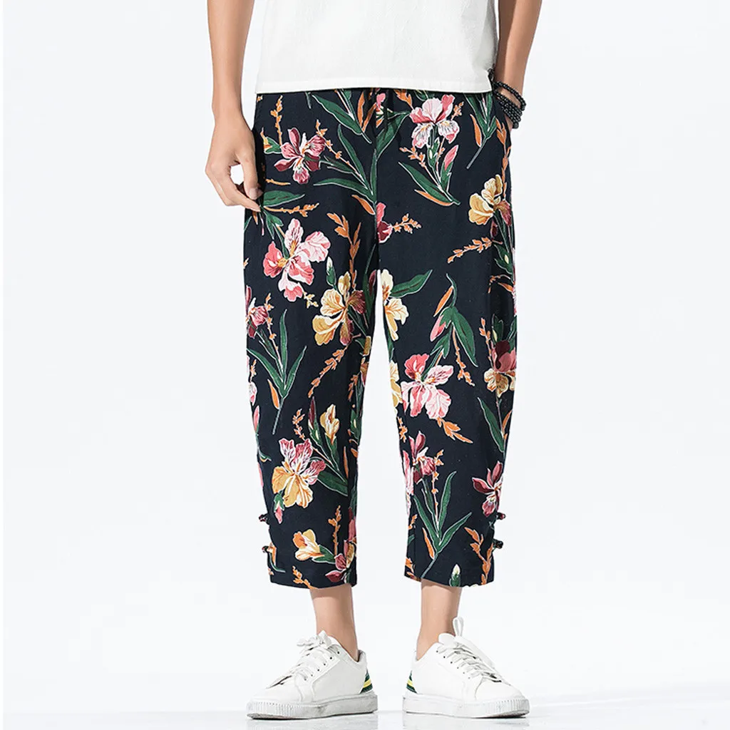 Pantalones hombre 2019 мужские повседневные винтажные свободные хлопковые льняной с принтом лоскутные брюки до щиколотки calca masculina