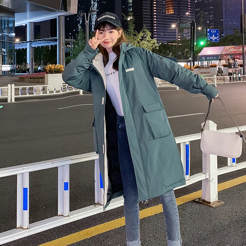 Cabolsas de Inverno Cabolsa de Inverno para Mulher com Capuz Feminino X-long Estilo Coréia Grosso Sólido Tamanho Grande Bolso Solto Parkas 2020 8 de inverno para mulher com capuz estilo