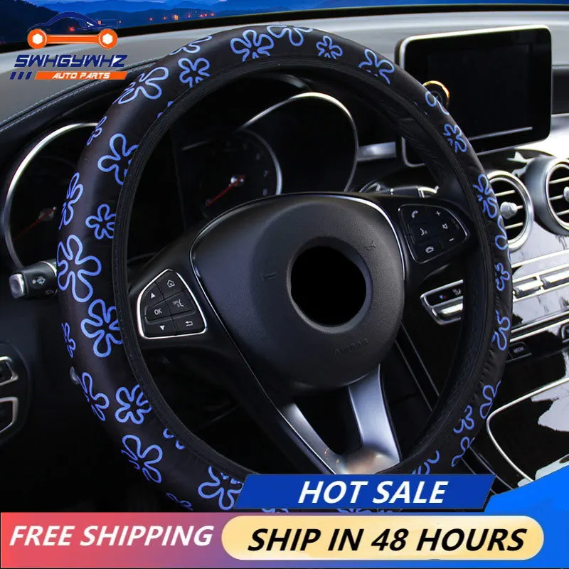 Cute Car Steering Wheel Accessories for Women Girls Aqua Flower Labbyway Steering Wheel Covers Universal 15 Inch 