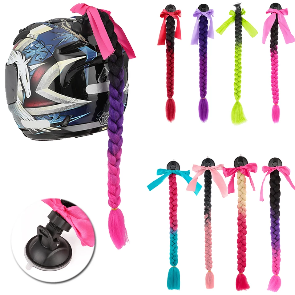 Motorcycle Helmet Braids Woman Wig 13 Colors Twist Dual Pigtail Ponytail With Sucker