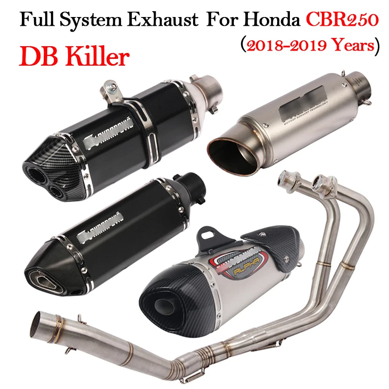 

Full System Motorcycle Modified Exhaust For Honda CBR250 CBR205R 2018 2019 Muffler DB Killer With Front Middle Link Pipe Slip On