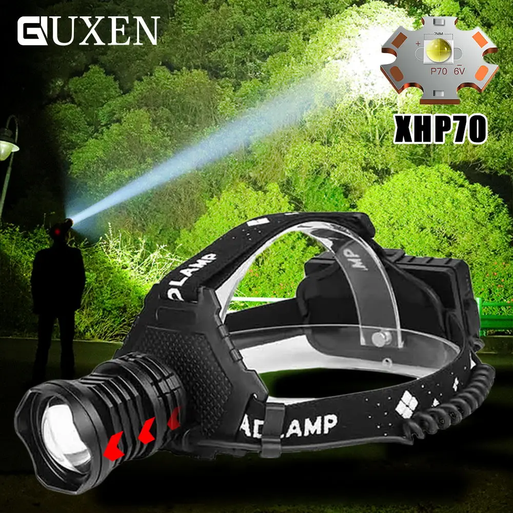 

Super Bright XHP50/70.2 LED Headlamp 5 Lighting Mode Rechargeable Waterproof Zoom Use 3*18650 Battery Fishing Camping Headlight