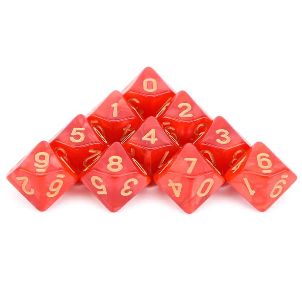 Red w Gold Ink 10 шт. D10 двухсторонние многогранные игральные кости для настольной ролевой игры мир тьмы вампирский набор из 10 D10 - Цвет: Red w Gold Ink