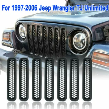 

Economical In Black 7PCS For 1997-2006 Jeep Wrangler TJ Black Front Grille Insert Mesh Cover Trim