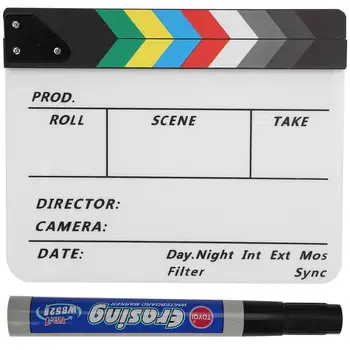 

Acrylic Director Scene Clapperboard TV Movie Action Board Film Cut Prop with Pen foto studio fotografia acessorio