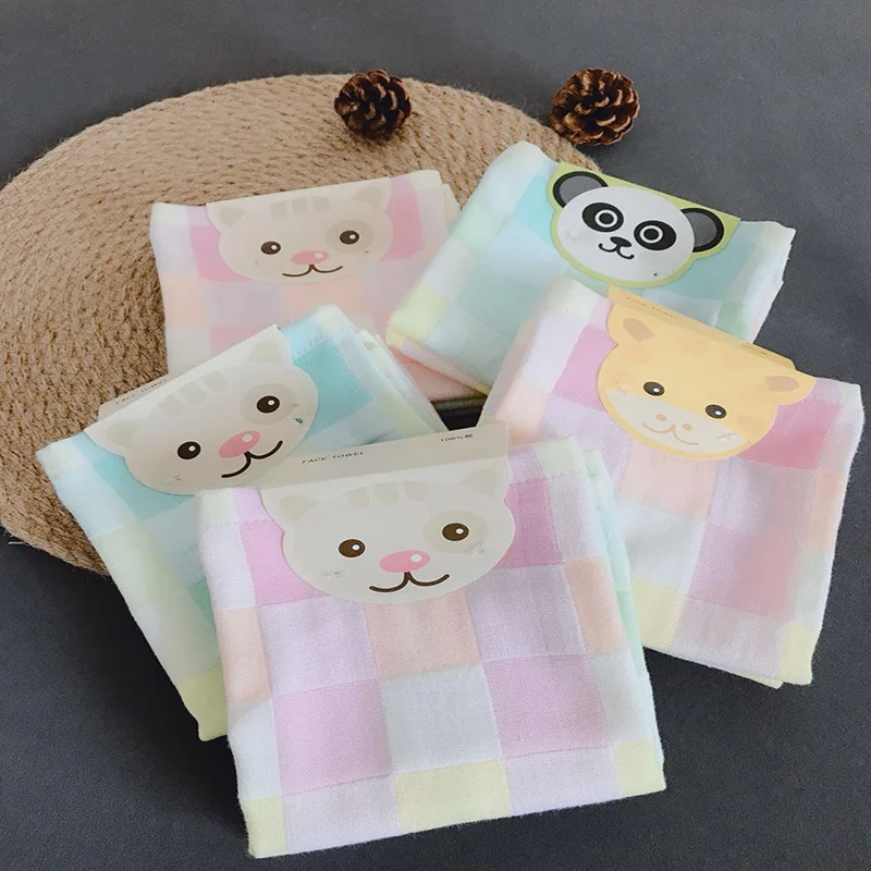 Three Loaded Pure Cotton Double Layer Gauze Baby Kerchief Soft And Comfortable Color Plaid Bibs Han