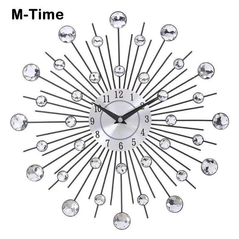 Большие роскошные часы с кристаллами Sunburst металлические настенные оригинальные винтажные художественные