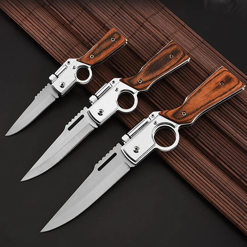 Folding Knife Outdoor Survival Pocket Knife + Wood Handle Camping