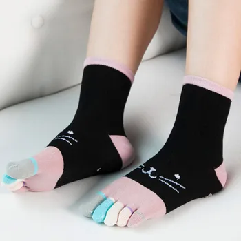 

Women Colorful Patchwork Toe Socks Five Finger Socks 100% brand new Cotton Funny Socks high quality Printing sokken vrouwen