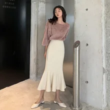 4 цвета; сезон осень Для женщин трикотажная облегающая юбка модные Высокая Талия однотонные Цвет женские ботинки до середины икры юбка