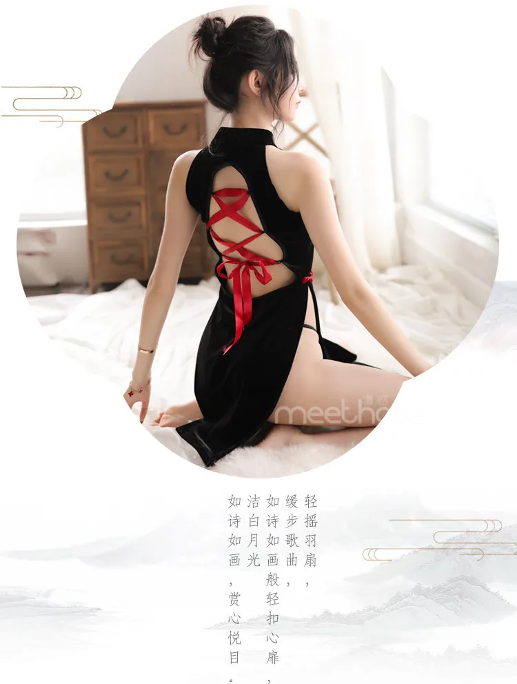 Бархатная ткань ретро Kawaii экзотическая танцевальная одежда Cheongsam женское бельё Комплект комбинация Avidlove одежда для стриптиза рождественское Неглиже