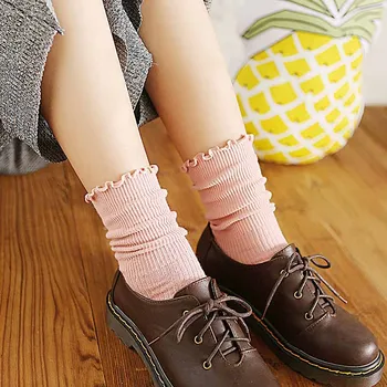 

Women Autumn Winter Casual Cotton Sock Solid Color Flower Side Middle Tube Keep Warm Socks Breathable Hosiery 10 Colors Optional