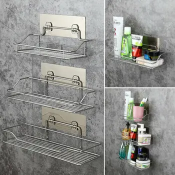 

Metal Stainless Steel Self Adhesive Shelf Caddy Rack Tidy Organiser Bathroom Storage Basket
