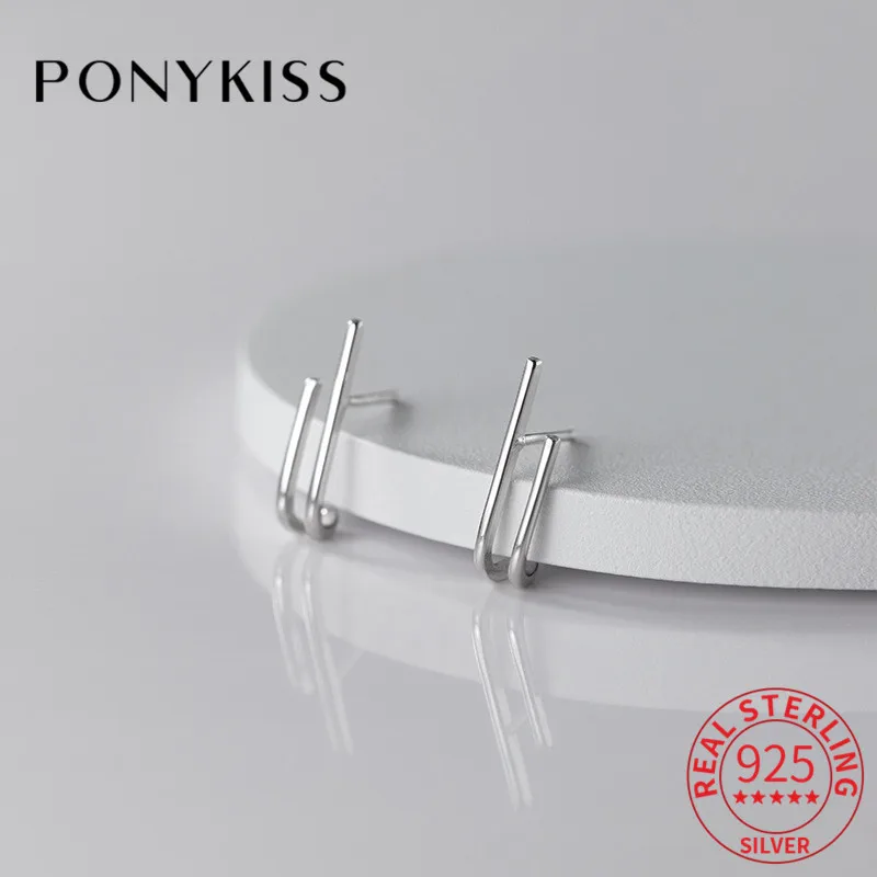 

PONYKISS Classic S925 Sterling Silver irregular Double line Stud Earrings for Women Party Fine Jewelry Minimlist chic Accessory