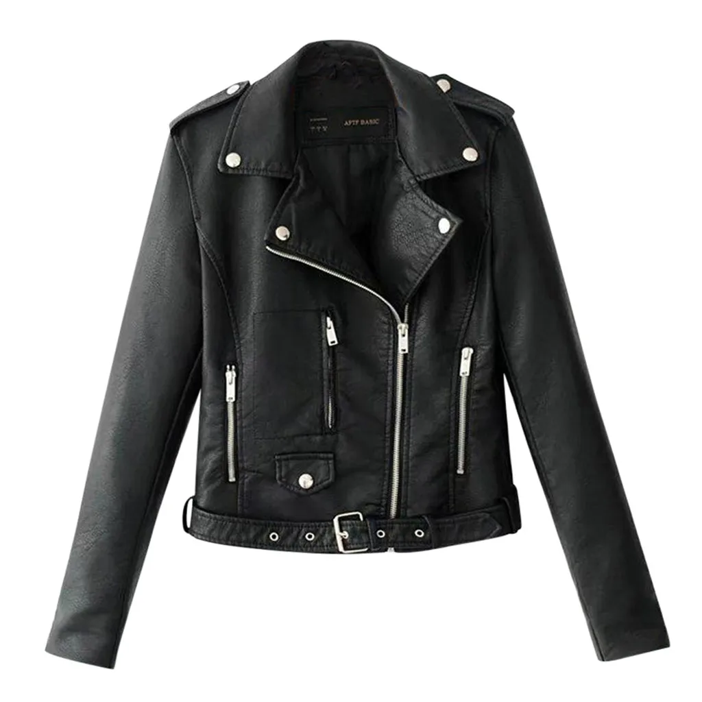 

.2019 Autumn New Short Faux Soft Leather Jacket Women Fashion Zipper Motorcycle PU Leather Jacket Ladies Basic Street Coat