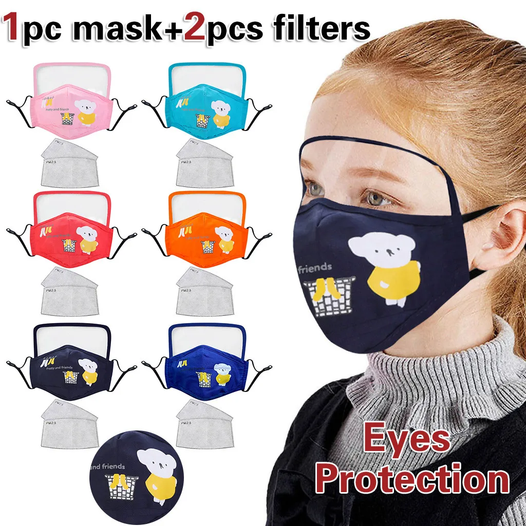 Fashion Face Mask For Kids Boy Girl Child Outdoor Protective Face Cap With Eyes Shield + 2 Filters Eyewear Mascarillas