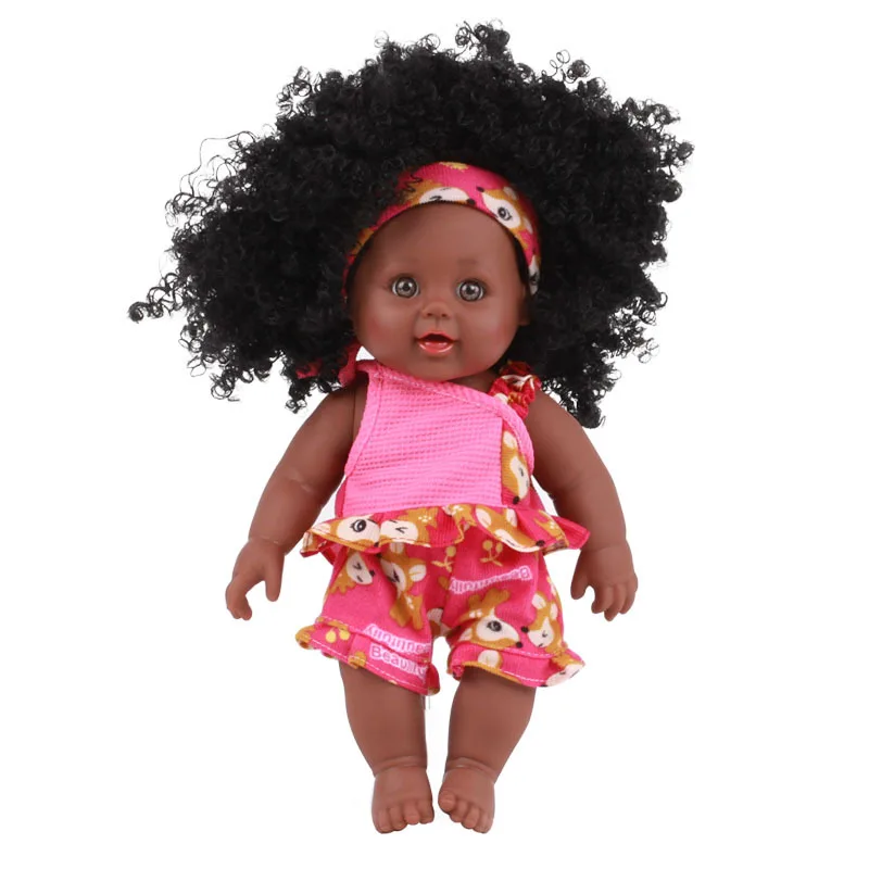 

AMTOY 12 Inch Imitation Black Skin Super Cute Baby Girl Toy Enamel Soft Glue Doll Limbs Head Can Be Free To Twist