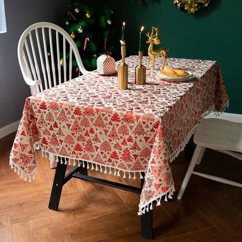 

Christmas Linen Tablecloth Dining Table Cloth Clothes Cloths Desk Cover Rectangular for Christmas New Year Party Decoration