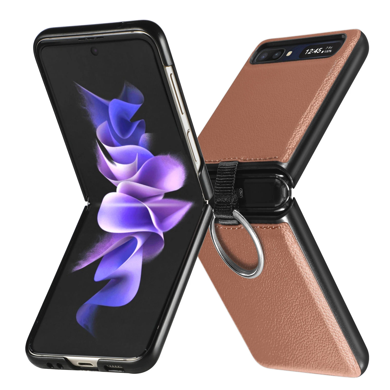 Không Bám Vân Tay Nhẫn Giá Đỡ Bao Da Dành Cho Samsung Galaxy Samsung Galaxy Z Flip 3 Flip3 Lật 5G Chống Va Đập nắp Gập Fundas samsung flip phone cute Cases For Samsung